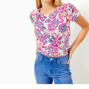 Lilly Pulitzer Women's Etta Scoop Neck Coconut Flitting About Large